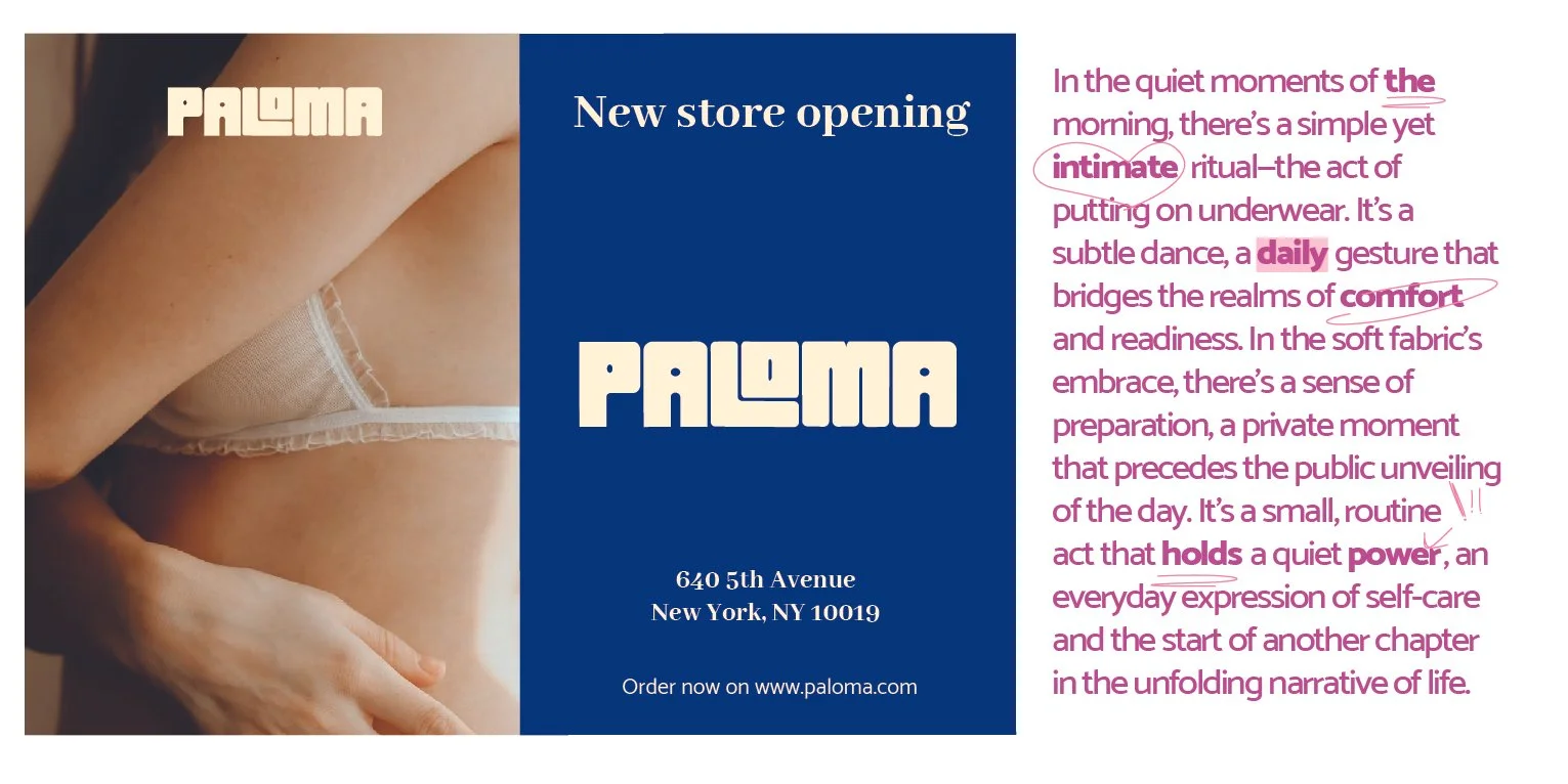 Paloma store-opening board with brand typography