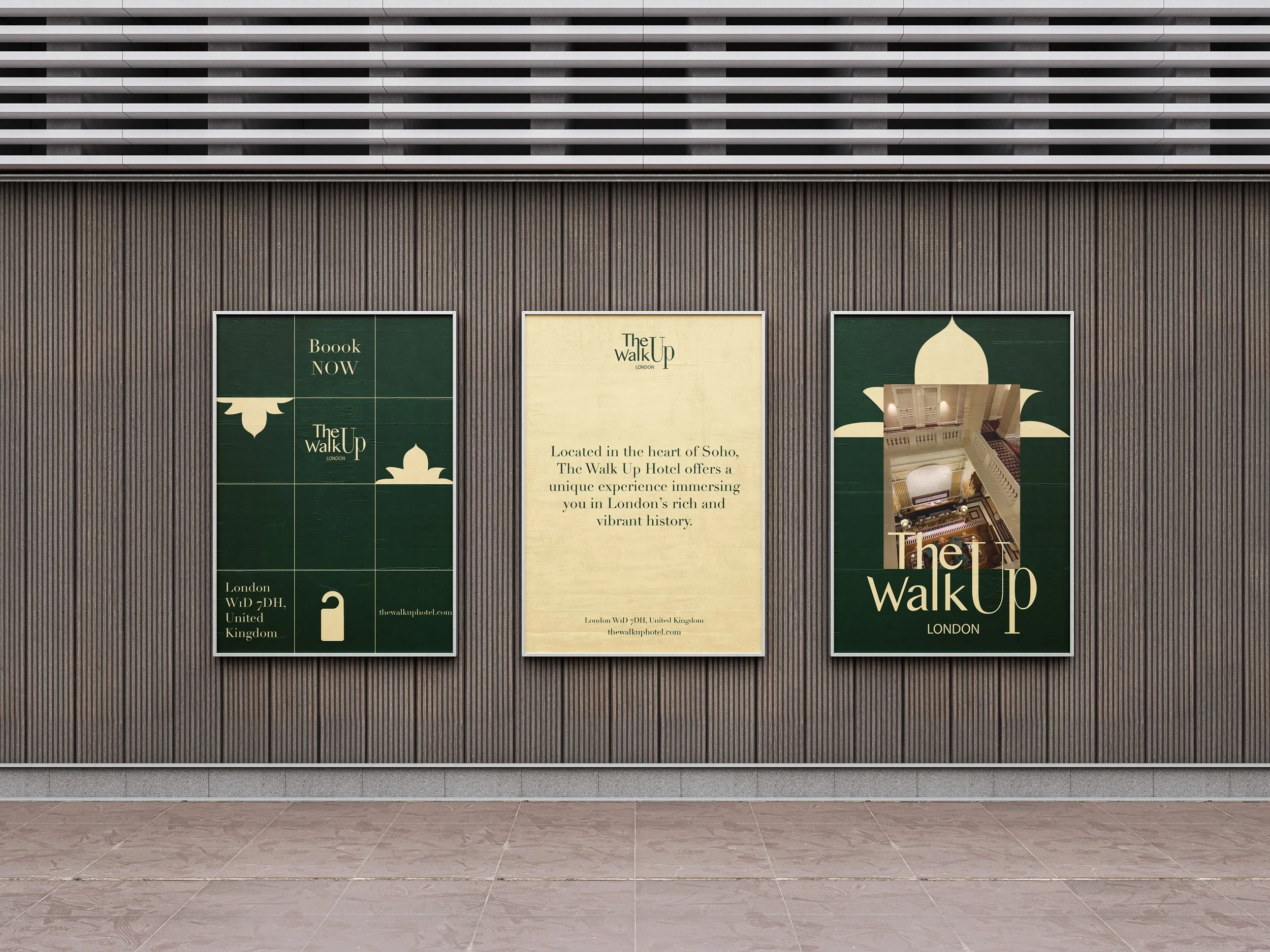 Three Walk-Up posters on a street wall